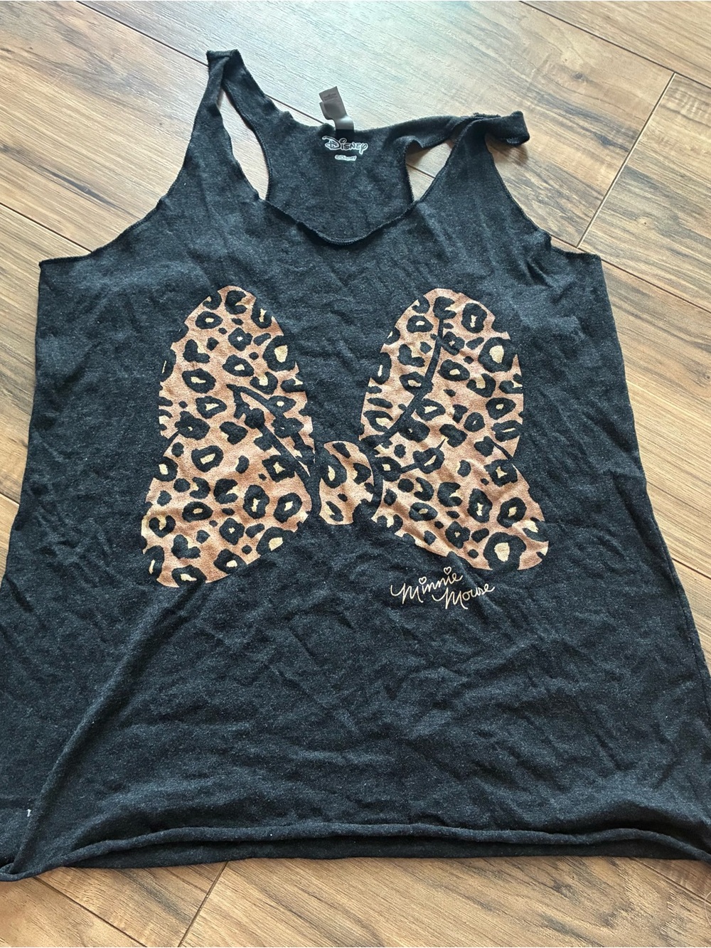 Disney Black Tank with Leopard Minnie Bow Graphic